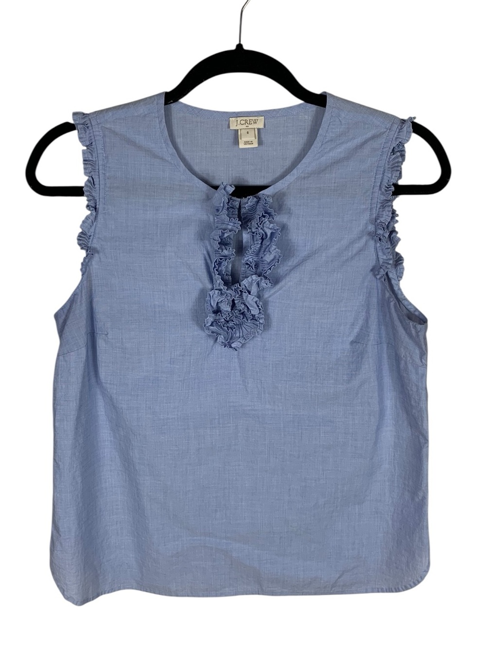 Women's J. Crew Factory Blue Sleeveless Ruffle Detail Keyhole Neck Top Size 8